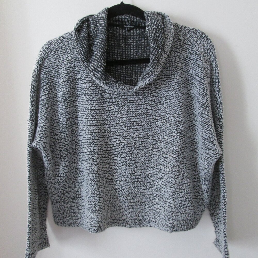 ambianee Cowl Black and White Knit Sweater Hoodie